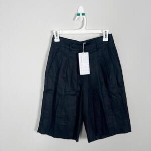 NWT Le AL.X Womens Pleated Lined Tailored Linen Shorts, Black Size 0